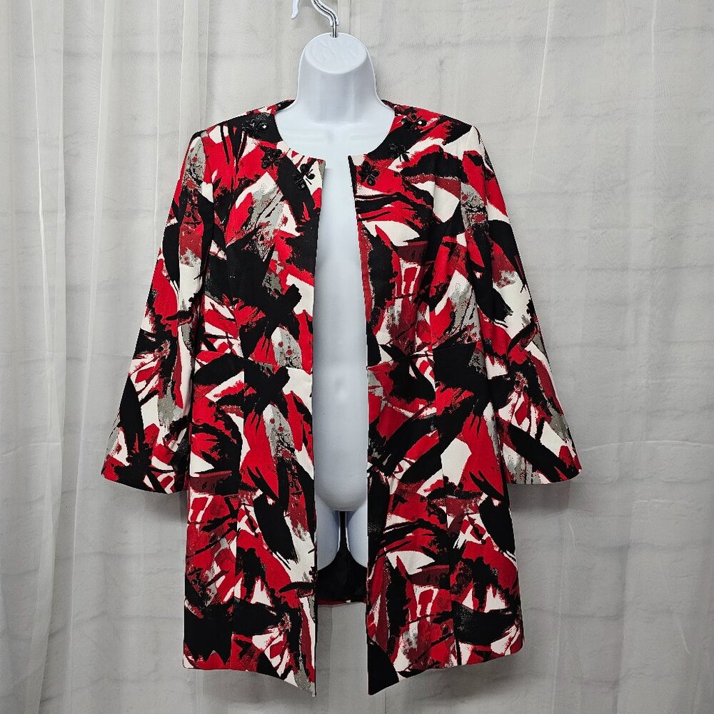 Kasper Jacket Blazer Red Black Open Beaded Office Artsy Abstract 10
